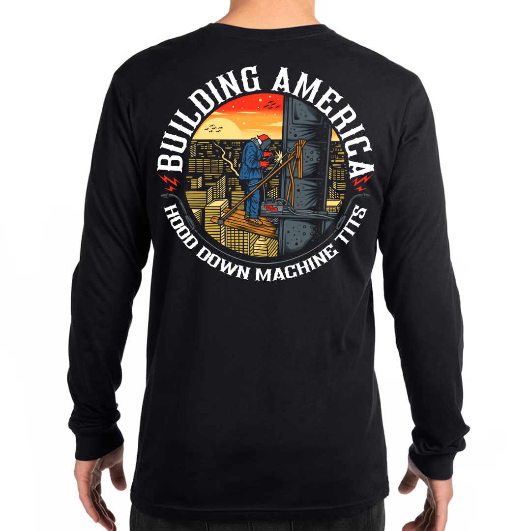 Hood Down Machine Titz - Black Long Sleeve – BUILDING AMERICA APPAREL