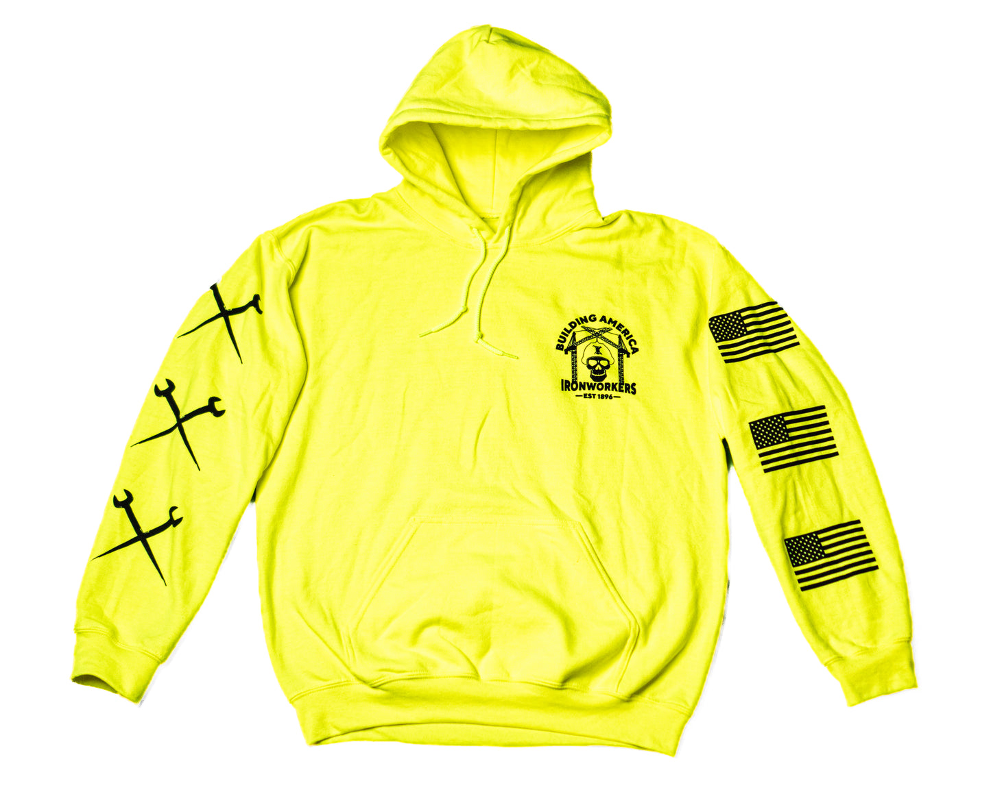 Ironworker Skull Crane - High Vis Yellow Hoodie