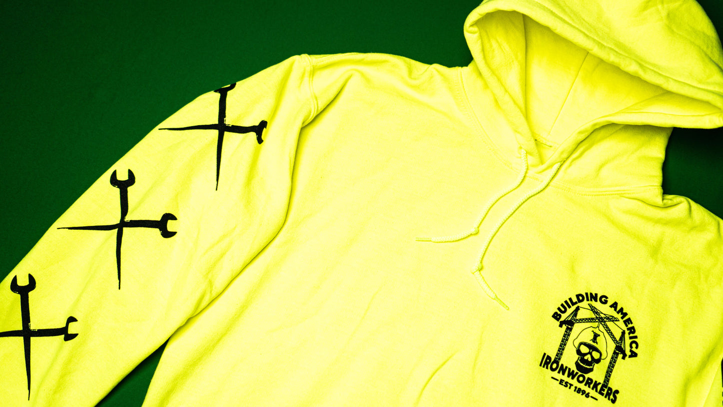 Ironworker Skull Crane - High Vis Yellow Hoodie