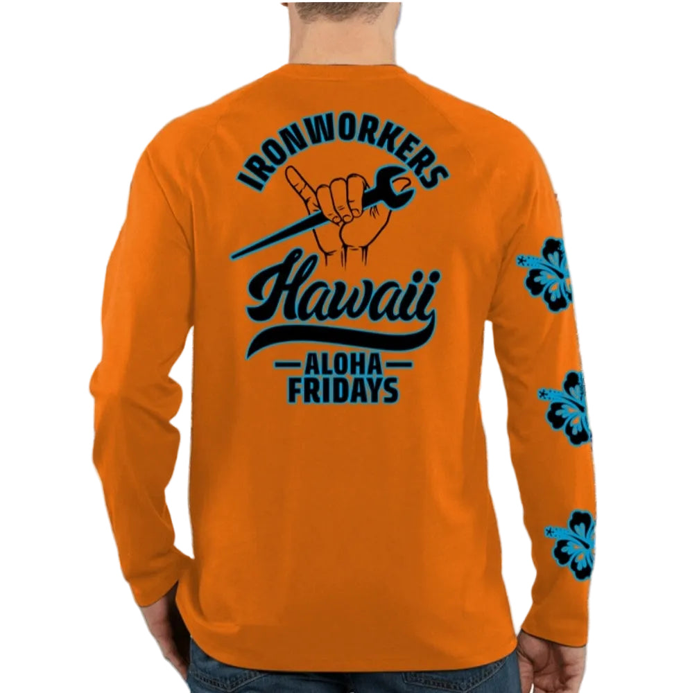 Safety Orange Ironworker Hawaiian Friday Long Sleeve Shirt