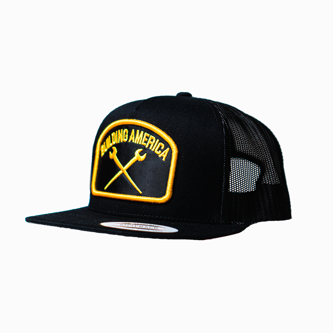 Black Building America Veteran - Classic Ironworker Trucker Cap