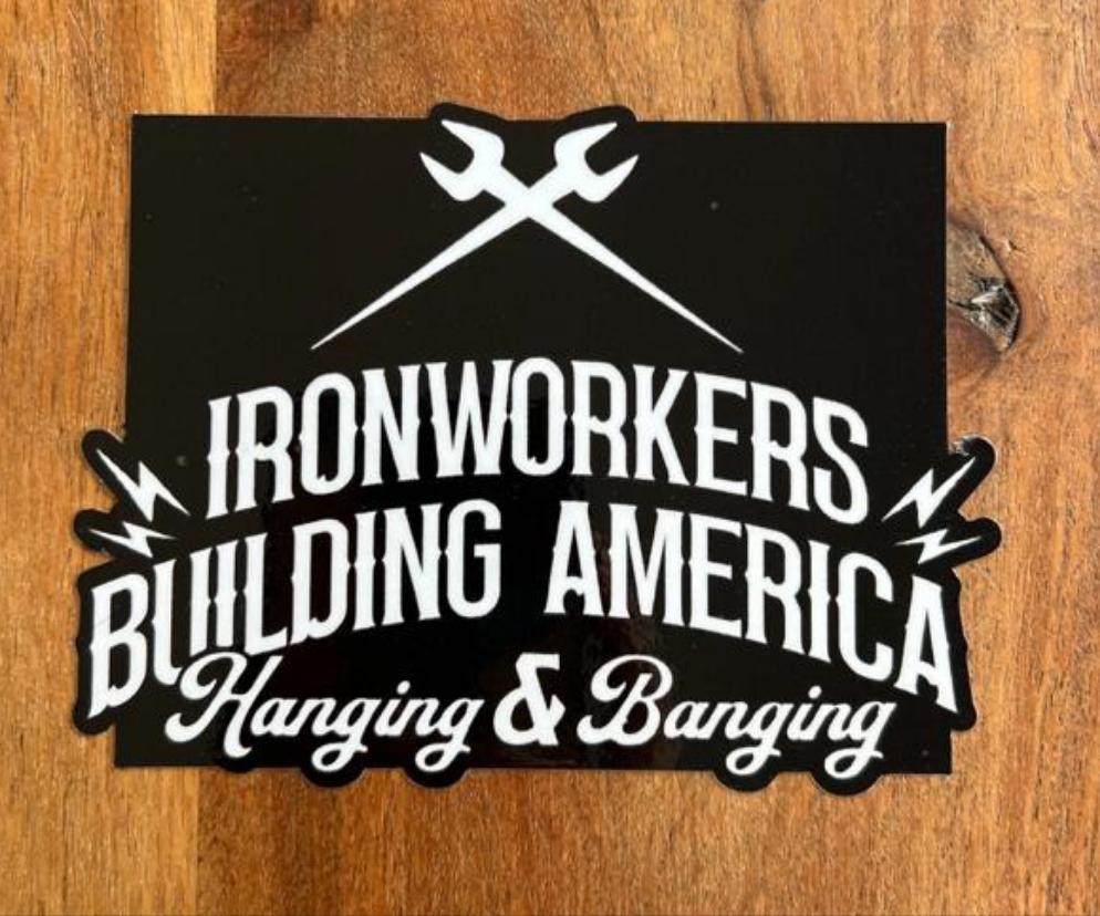Ironworker Hanging & Banging 3" x 3" Hard Hat Sticker