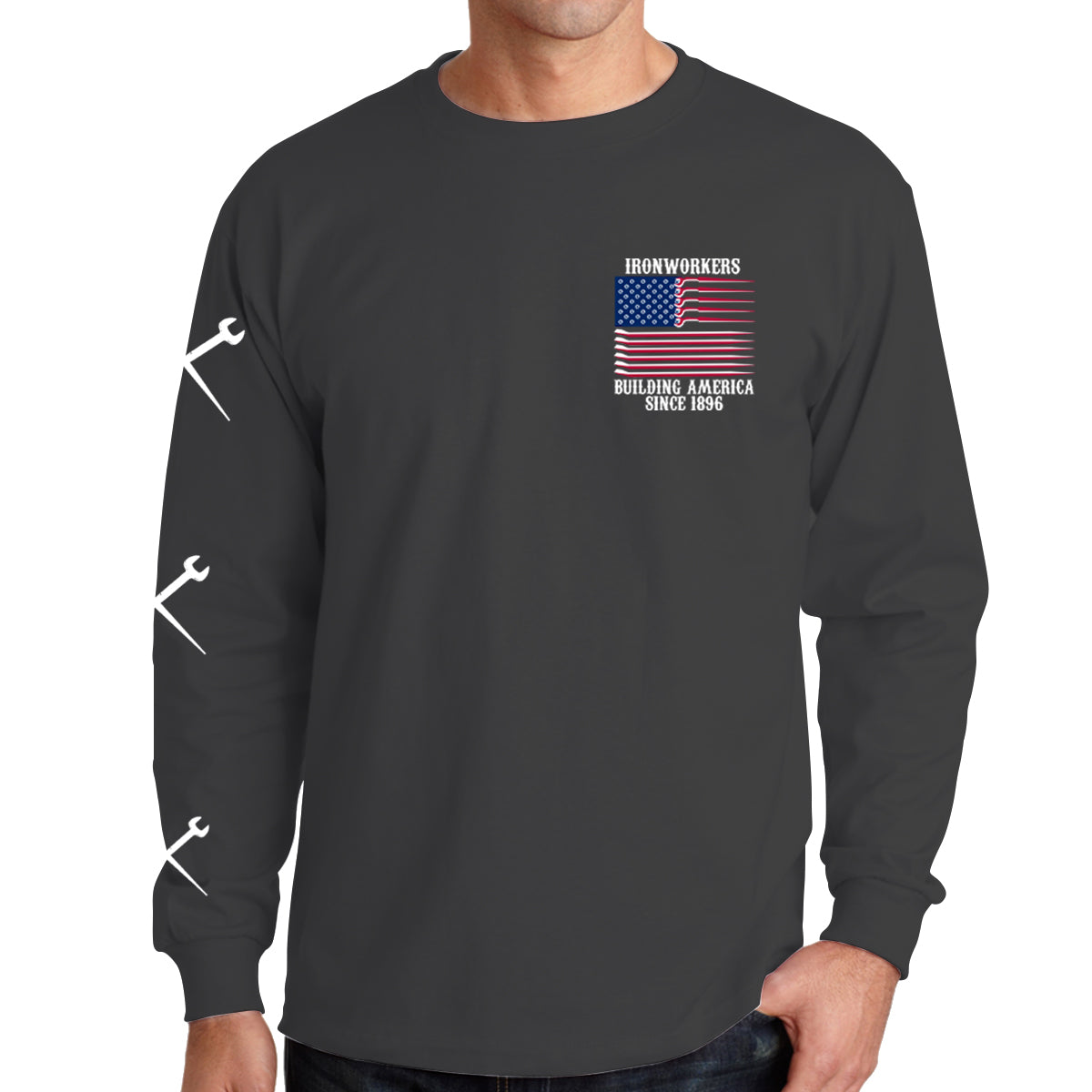 USA Flag- Black Long Sleeve T-shirt